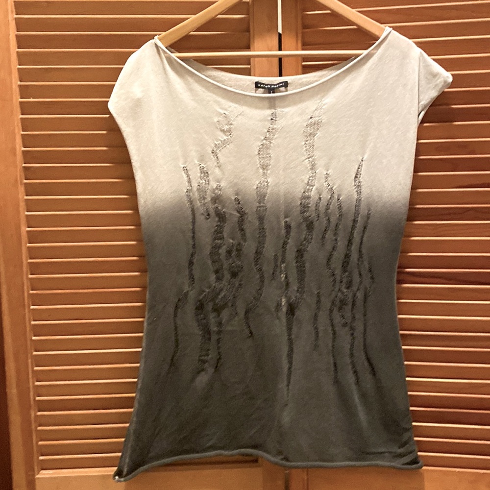 Sarah Pacini Black Gray Ombré Top Overlay OS